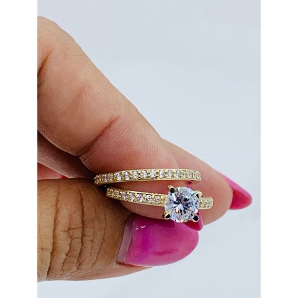 10k Solid Gold ring wedding set women’s band and engagement - Picture 1 of 7